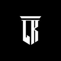 logo monogramme lk avec style emblème isolé sur fond noir vecteur