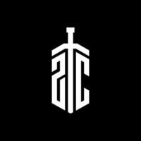 monogramme du logo zc avec modèle de conception de ruban d'élément d'épée vecteur