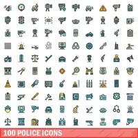 100 police Icônes ensemble, Couleur ligne style vecteur