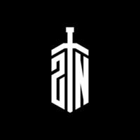monogramme du logo zn avec modèle de conception de ruban d'élément d'épée vecteur