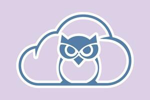 hibou nuage logo vecteur dans moderne coloré logo autocollant conception. hibou et nuage autocollant conception vecteur isolé sur violet Contexte.