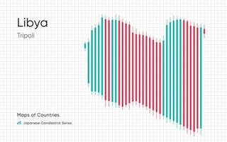 Libye, Tripoli carte est montré dans une graphique avec bars et lignes. Japonais chandelier graphique séries vecteur