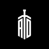 monogramme de logo publicitaire avec modèle de conception de ruban d'élément d'épée