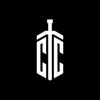 monogramme du logo cc avec modèle de conception de ruban d'élément d'épée