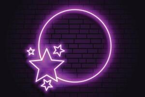 violet néon romantique circulaire Cadre avec étoiles vecteur