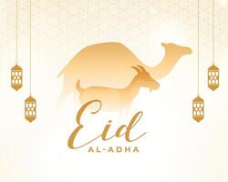 eid Al adha islamique salutation avec chameau et chèvre conception vecteur