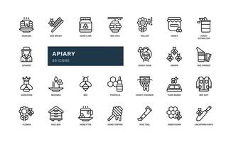 rucher mon chéri ferme agriculture apiculture détaillé contour ligne icône ensemble vecteur