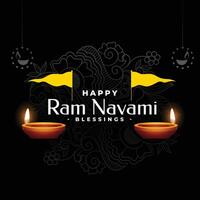 RAM navami Festival carte avec diya conception vecteur
