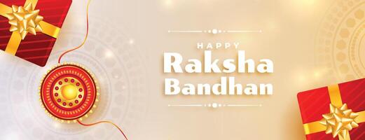 charmant raksha bandhan bannière avec cadeaux et rakhi vecteur