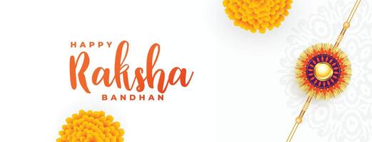 raksha bandhan blanc bannière avec rakhi et fleur vecteur