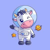 mignonne vache portant astronaute costume vecteur