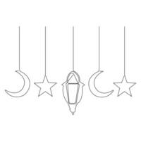 continu un ligne art dessin de Ramadan kareem avec lanterne et étoile, lune contour art vecteur