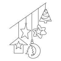 continu ligne art pendaison Noël cadeau boîte étoile l'amour chapeau cloche et chaussette décoration vecteur