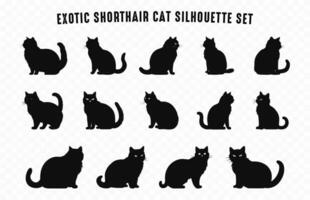 exotique cheveux courts chat race silhouettes vecteur ensemble, noir chats silhouette collection