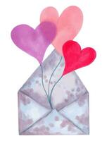 papier enveloppe avec cœurs sur une corde. marqueur illustration dans aquarelle style. pour la Saint-Valentin jour, de la mère journée. pour vacances et mariages, engagement messages. lettre modèle. main tiré art. vecteur