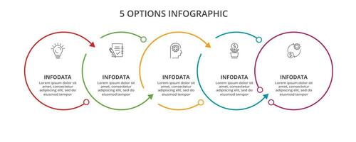 ligne concept pour infographie avec 5 pas, choix, les pièces ou processus. affaires Les données visualisation. vecteur