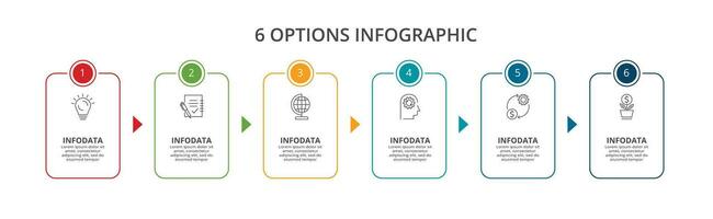 ligne concept pour infographie avec 6 pas, choix, les pièces ou processus. affaires Les données visualisation. vecteur