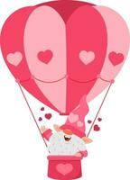 mignonne Valentin gnome dessin animé personnage en volant cœur air ballon dans Valentin journée vecteur