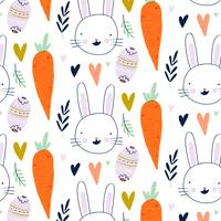 Motif de Pâques avec coeur, lapin, carotte, feuilles et oeuf décoratif vecteur