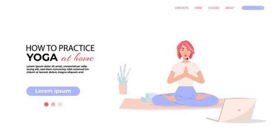 bannière de vecteur. classes en ligne. fille de yoga asiatique isolée sur fond blanc. vecteur