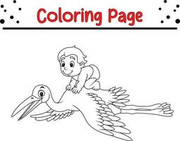 mignonne oiseau en haut des gamins coloration livre page vecteur