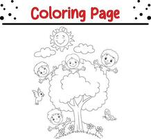 des gamins en jouant arbre coloration page vecteur