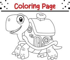 coloration page marrant tortue avec coquille maison vecteur