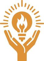main avec ampoule innovant ampli Créatif logo vecteur illustration