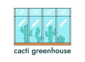 cactus de différent espèce dans une verre serre. botanique jardin de cactus. texte cactus serre. vecteur