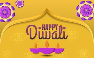 illustration vectorielle joyeux diwali, illustration de bannière vectorielle joyeux diwali avec diya - lampe à huile, illustration diwali avec typographie, conception créative de vecteur diwali pour carte de voeux et arrière-plan.