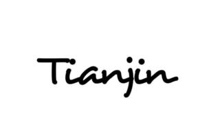 lettrage de main de texte de mot manuscrit de la ville de tianjin. texte de calligraphie. typographie en couleur noire vecteur