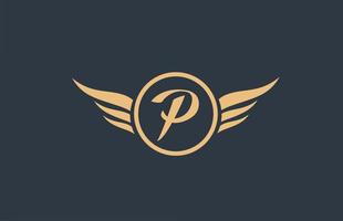 p logo de lettre alphabet bleu jaune avec icône d'ailes d'aile et cercle pour la conception d'entreprise et l'entreprise vecteur