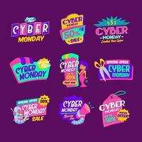 style rétro du jeu d'autocollants de vente cyber lundi vecteur