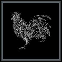 poulet coq mandala les arts isolé sur noir Contexte. vecteur