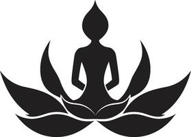 bienheureux lie yoga femme emblème dans vecteur radiant rythme noir logo avec yoga femme silhouette