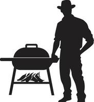 un barbecue élévation noir vecteur logo création enfumé silhouette homme un barbecue icône vecteur