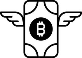 argent bitcoin ailes solide glyphe vecteur illustration