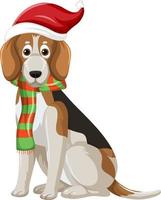 chien beagle portant un personnage de dessin animé de chapeau de noël vecteur