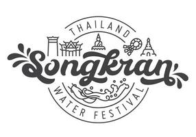 Songkran Thaïlande l'eau Festival logotype conception avec linéaire icône vecteur