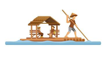 bambou radeau traditionnel l'eau transport dans villages illustration vecteur