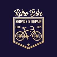 service et réparation de vélos rétro, emblème vintage avec vieux vélo vecteur