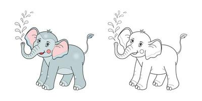 mignonne l'éléphant ligne et couleur. dessin animé vecteur illustration pour coloration livre