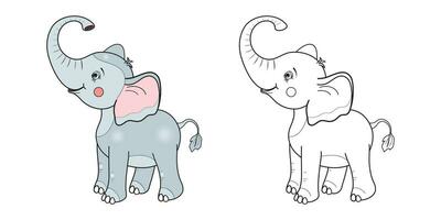 content l'éléphant dessin animé ligne et couleur. dessin animé vecteur illustration pour coloration livre