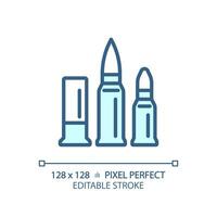 2d pixel parfait modifiable bleu calibre icône, isolé monochromatique vecteur, mince ligne illustration représentant armes. vecteur