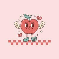 mignonne rétro illustration pour enseignants de Pomme comme un Animé personnage pour vacances vecteur