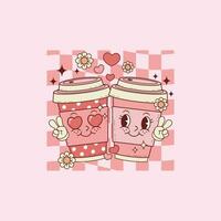 mignonne rétro illustration de deux Expresso cafés pour café les amoureux et les amoureux dans l'amour vecteur