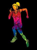 graffiti femme fonctionnement action marathon coureur début fonctionnement dessin animé sport vecteur
