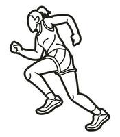 une femme fonctionnement action marathon coureur début fonctionnement dessin animé sport graphique vecteur