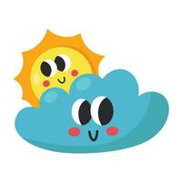 kawaii Soleil et nuage dessin animé icône. vecteur