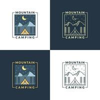 Montagne nuit camping illustration monoline ou ligne art style vecteur